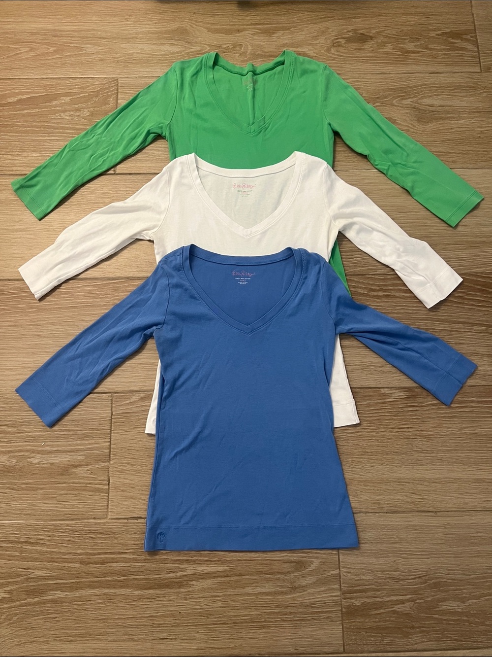 Lilly Pulitzer Three-Pack V-Neck Tops in Green, White & Blue